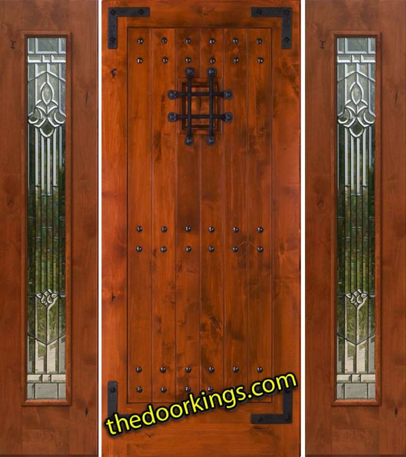 sw70 knotty alder wood door with two mystic sidelites